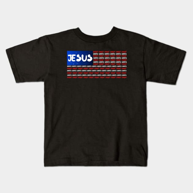 Jesus Christ American Flag Shirt Kids T-Shirt by SOCMinistries